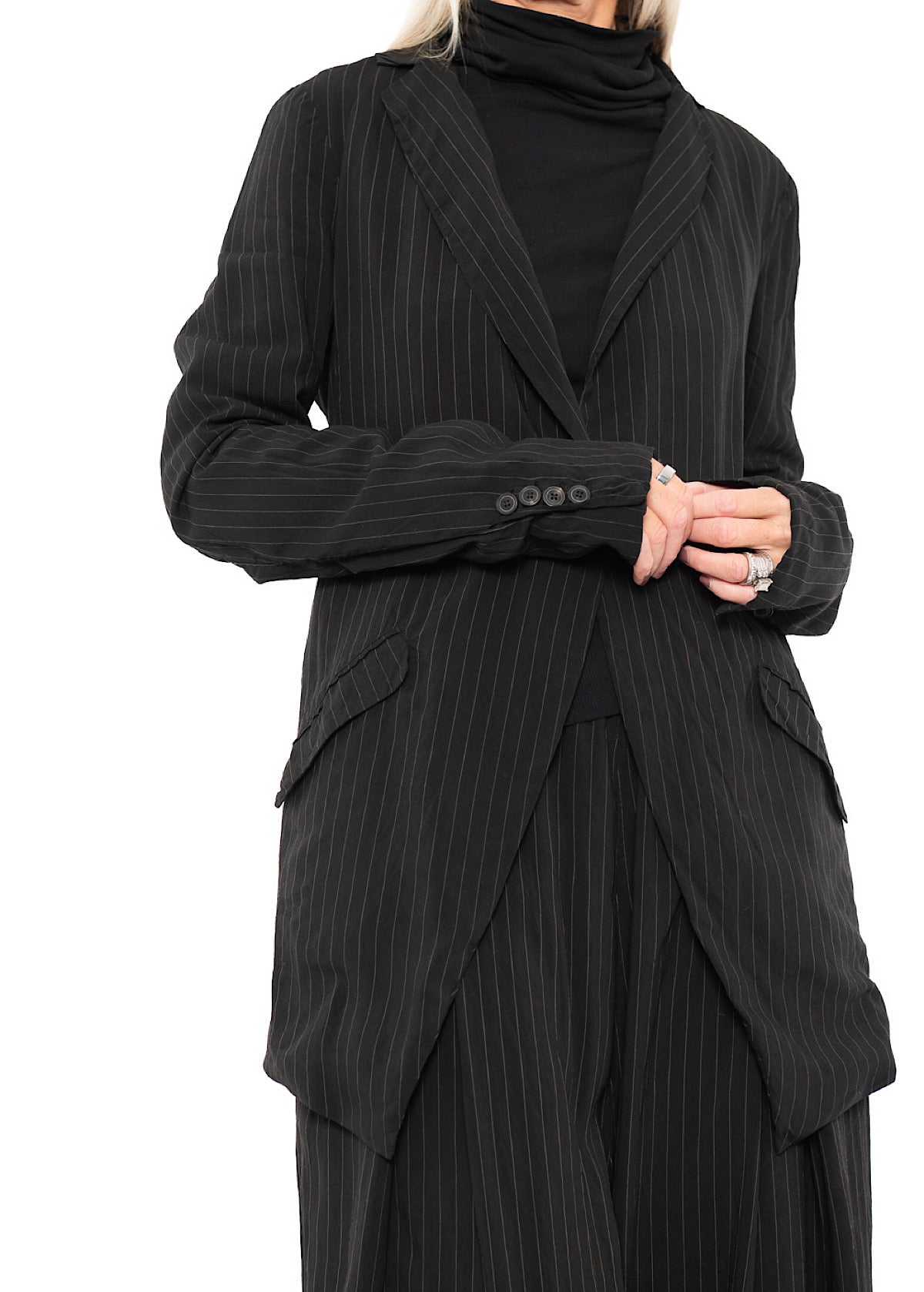 FLUID PINSTRIPE LONGLINE JACKET