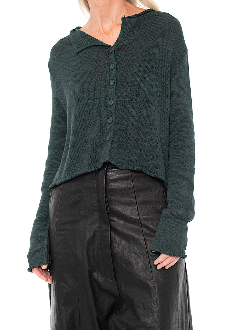CROPPED LINEN-BLEND KNITTED CARDIGAN