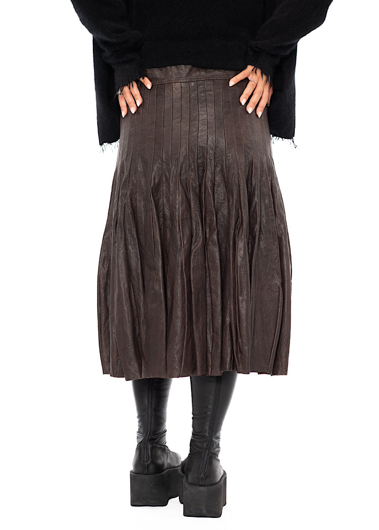PANELLED LEATHER A-LINE SKIRT