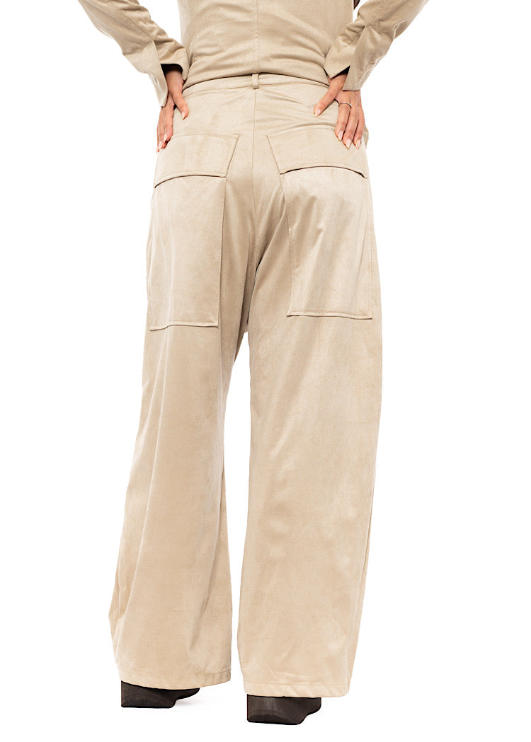 FAUX SUEDE WIDE LEG TROUSER