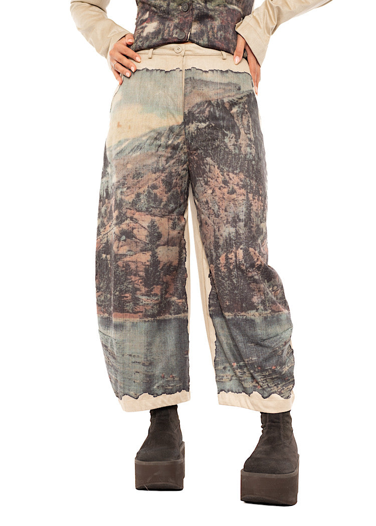 LANDSCAPE PRINT FAUX SUEDE BALLOON TROUSER