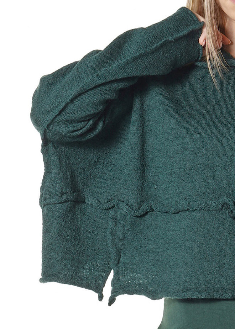 BOILED WOOL KNITTED PULLOVER *BLACK* (Shown in FOREST)
