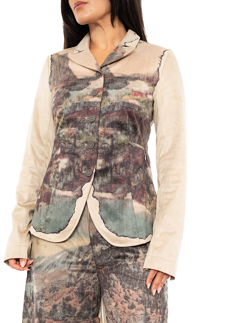 LANDSCAPE PRINT FAUX SUEDE JACKET