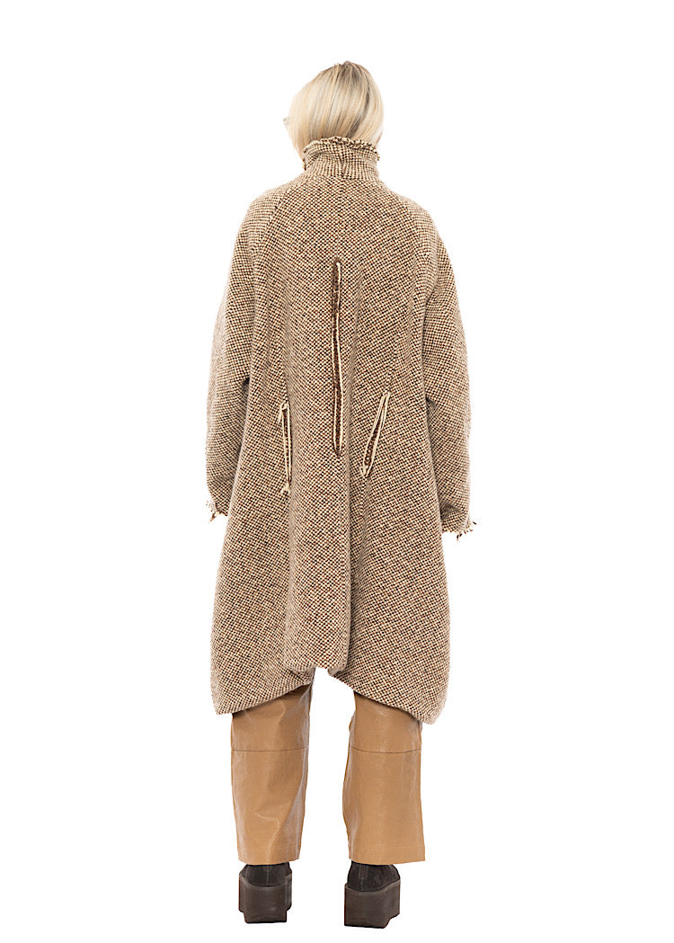 OVERSIZED DISTRESSED CHECK WOOL COAT