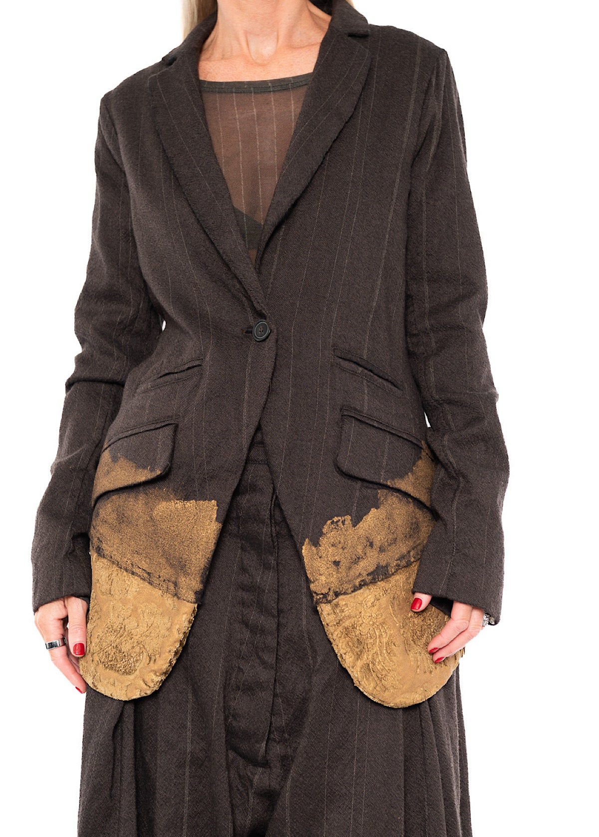 GOLDFARBEN BEMALTE Jacke MIT FEINEN NEBELSTREIFEN