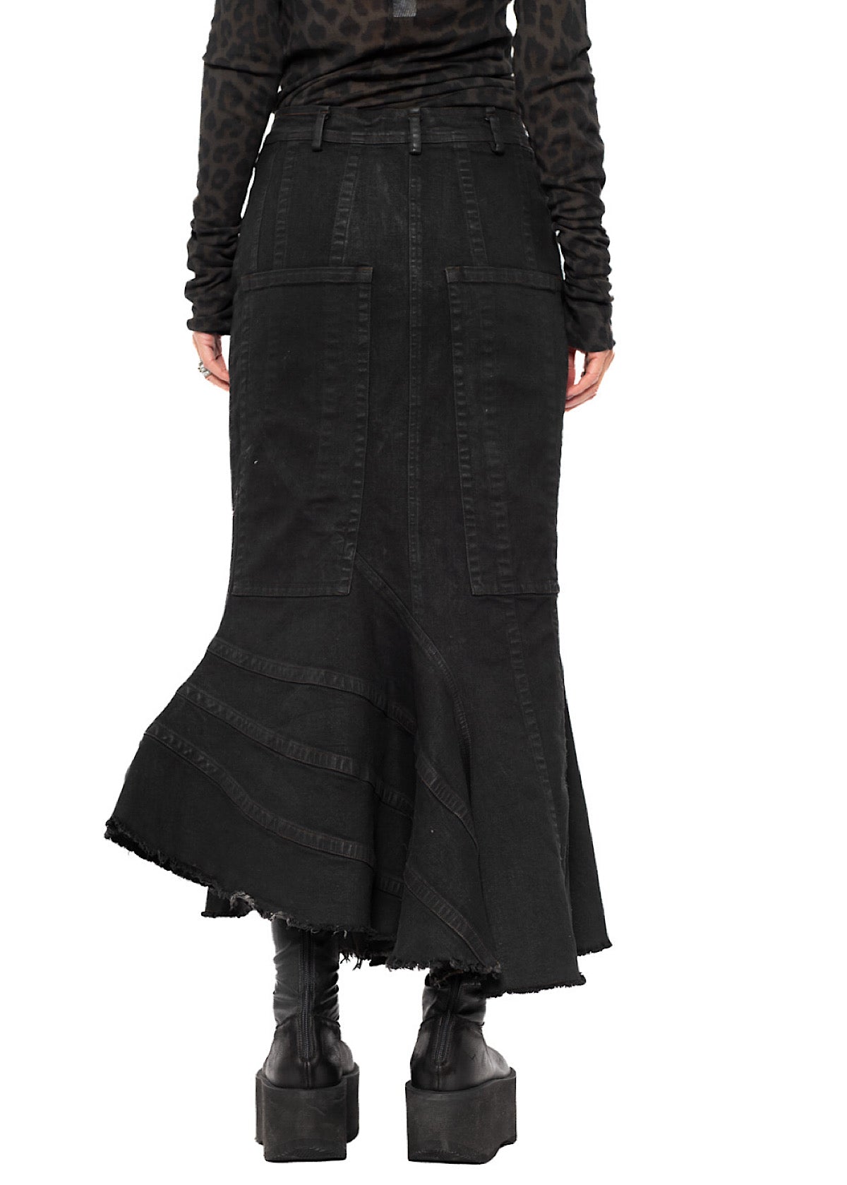 FISHTAIL STRETCH DENIM SKIRT