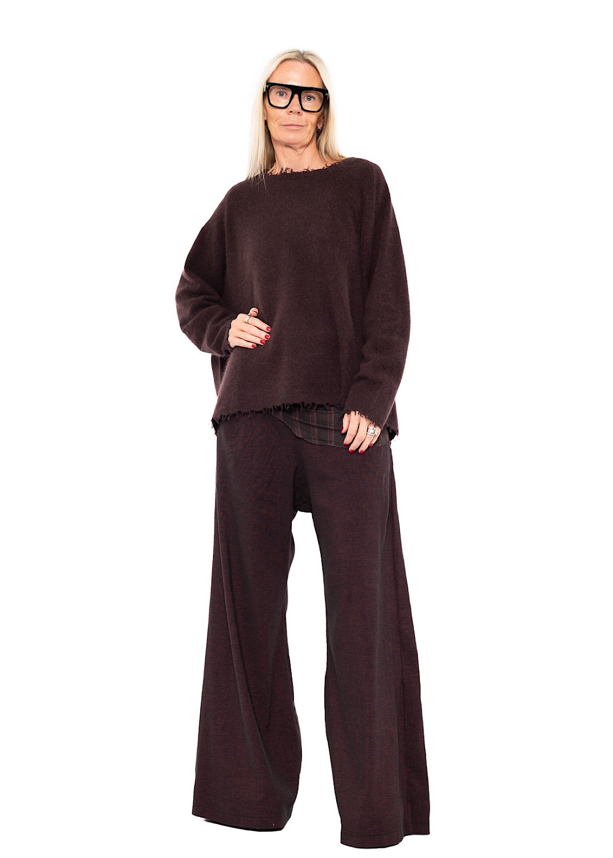 STRETCH FLARED WIDE-LEG TROUSER