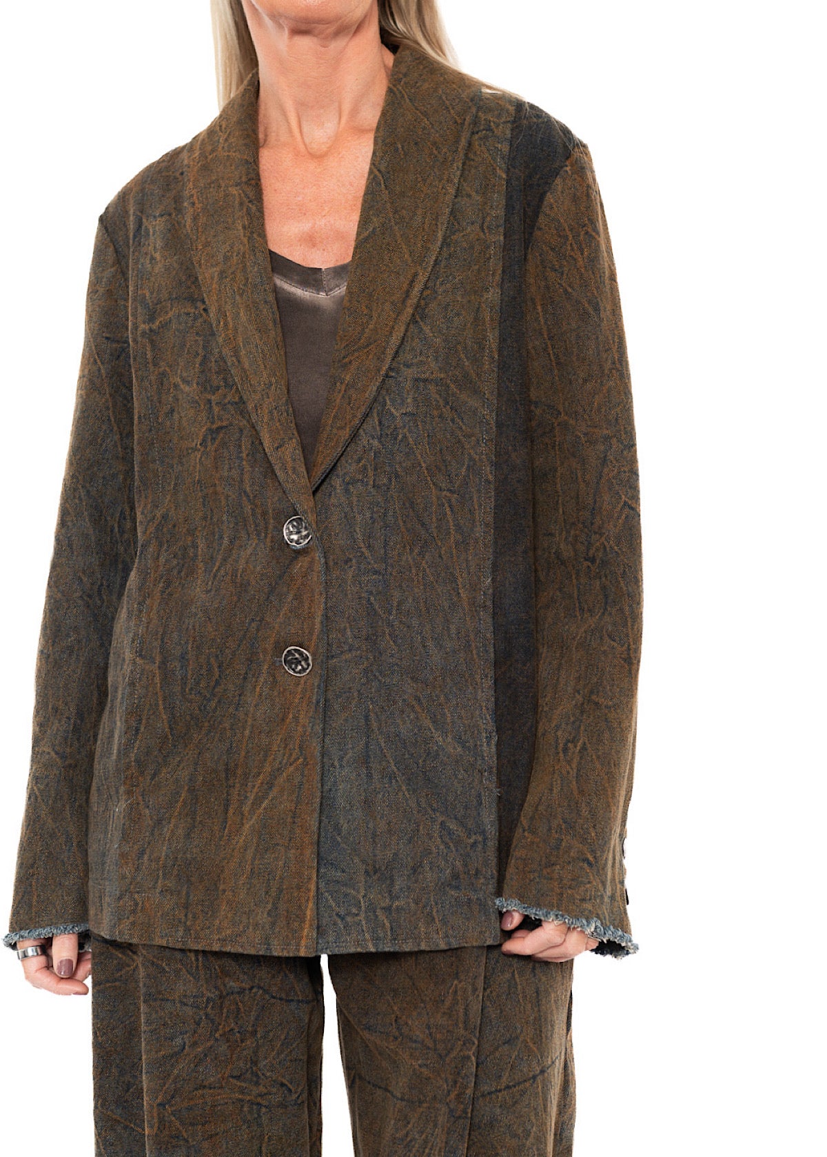 STONE-WASHED DENIM TWO-BUTTON BLAZER