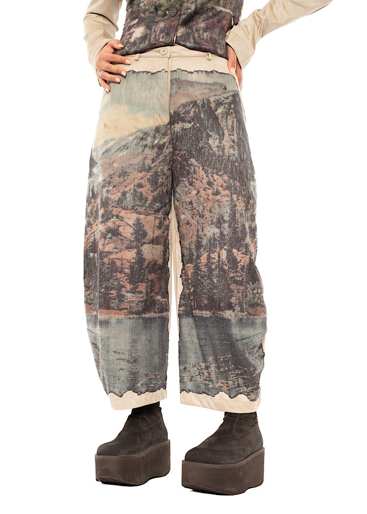 LANDSCAPE PRINT FAUX SUEDE BALLOON TROUSER