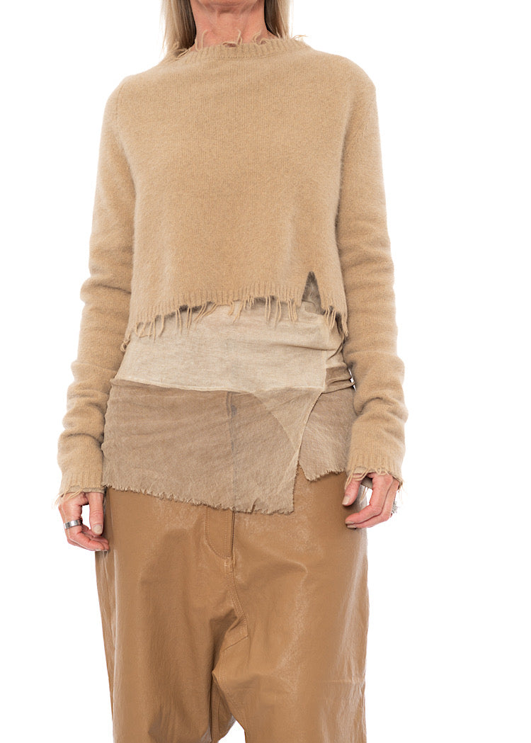 CROPPED FOX WOOL SILK PULLOVER