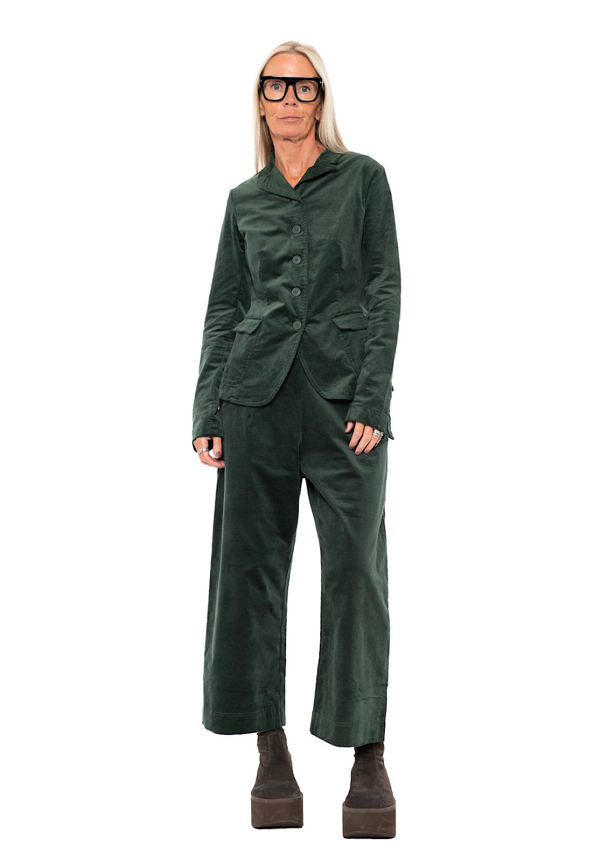 STRETCH-VELVET WIDE LEG TROUSER