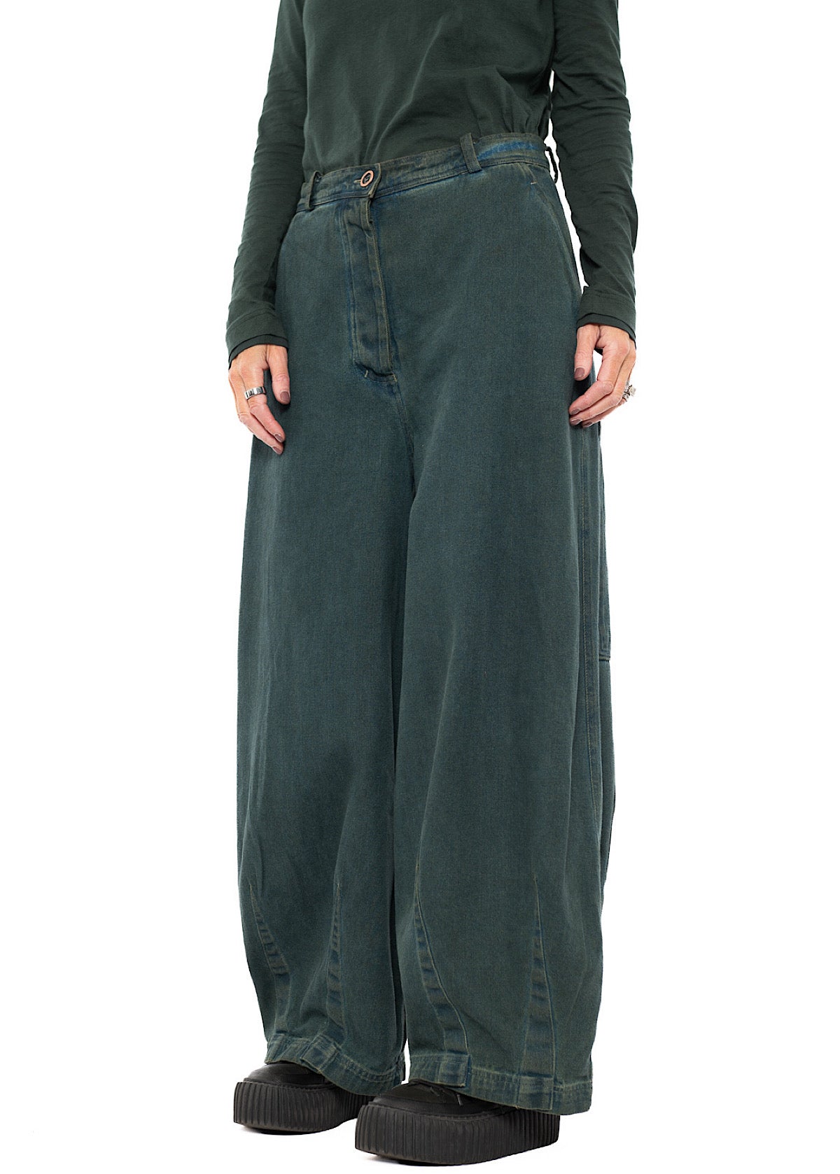 GARMENT-DYED DENIM WIDE LEG TROUSER
