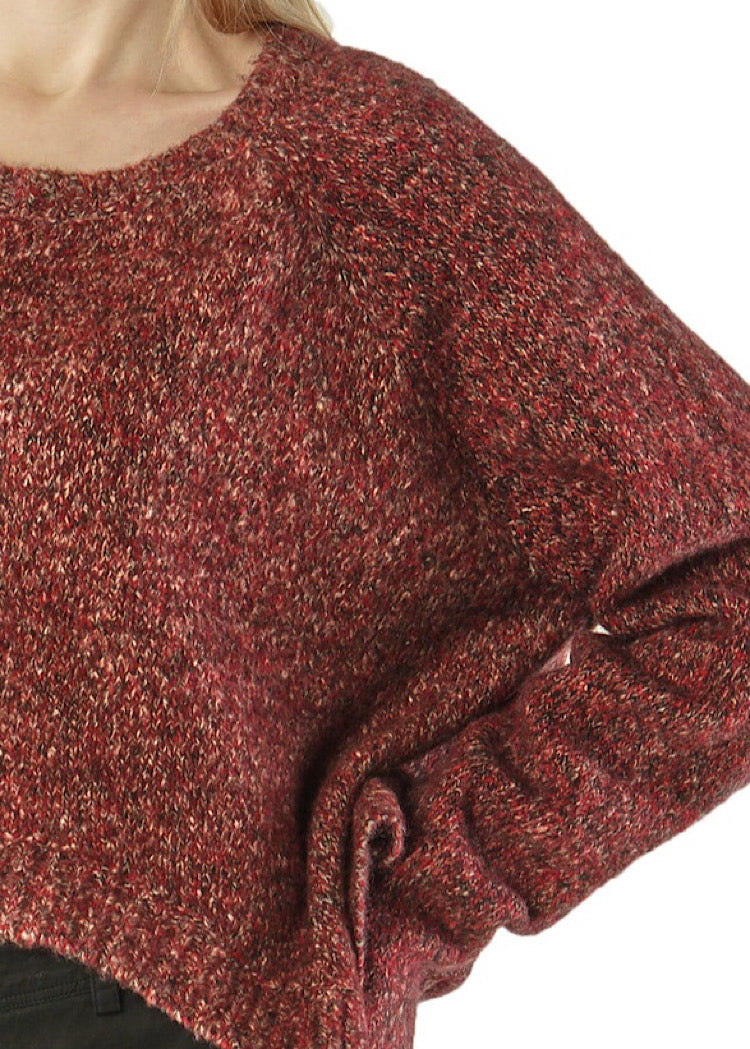 CROPPED MÉLANGE KNITTED PULLOVER *BRONZE MELANGE* (Shown in LAVA MELANGE)