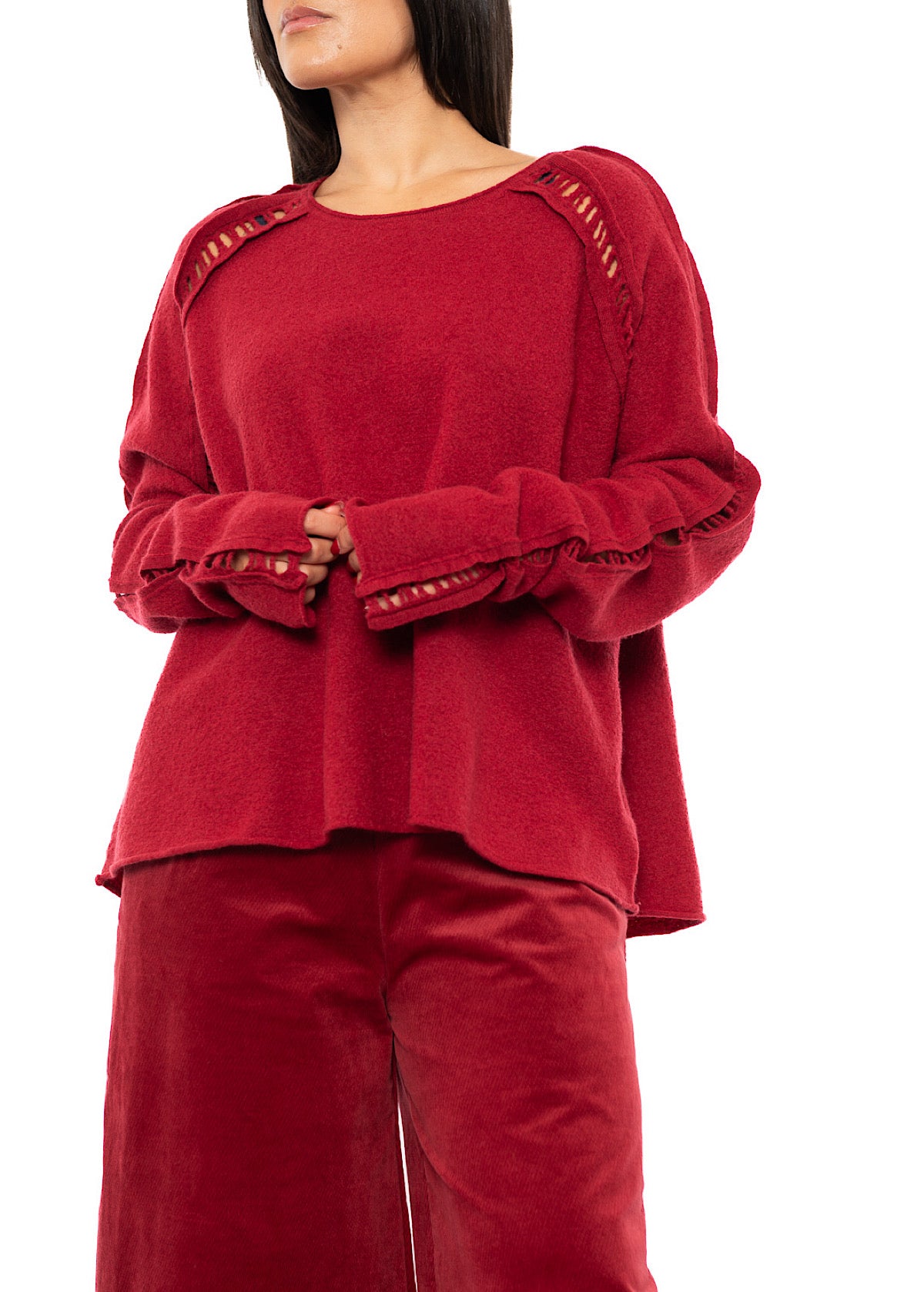 BOILED WOOL LADDER STITCH PULLOVER