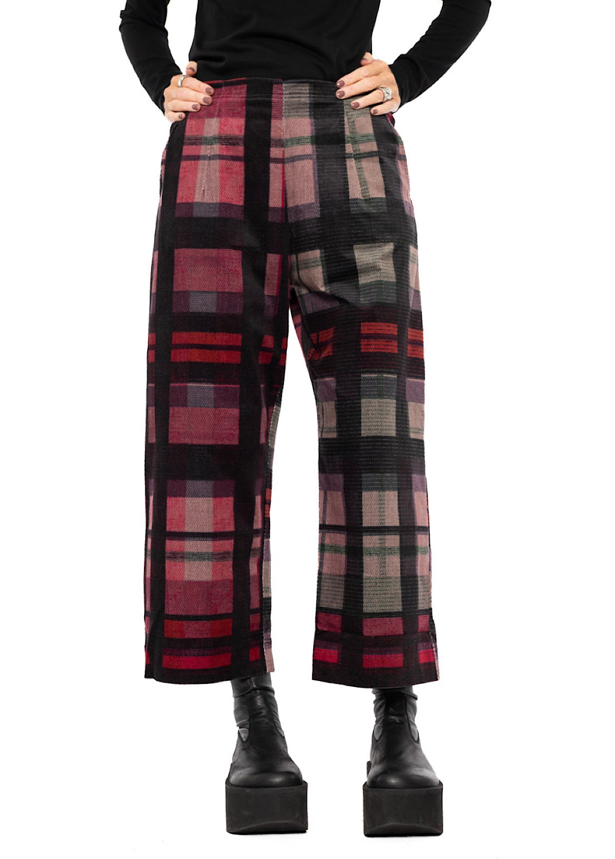 WIDE-LEG CHECK VELVET TROUSER