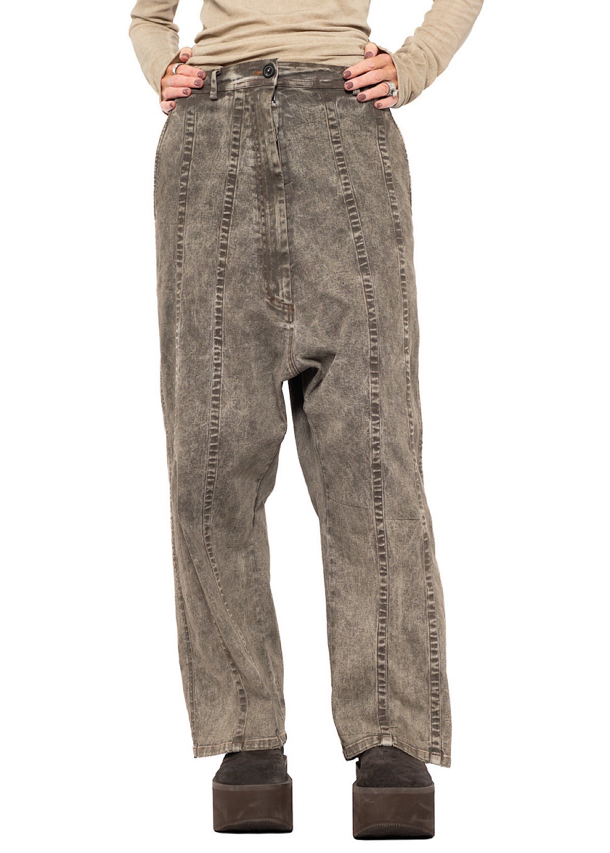 STRAIGHT-LEG DROP-CROTCH DENIM TROUSER