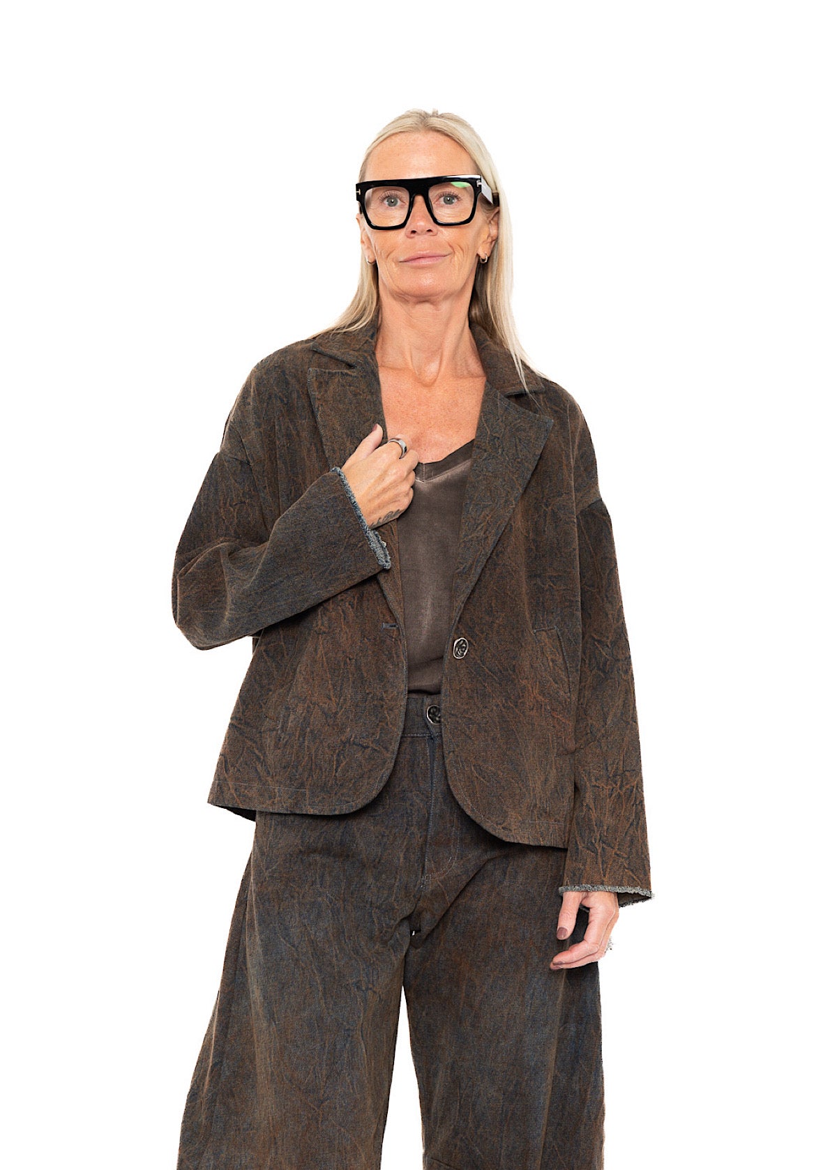 STONE-WASHED DENIM CROPPED BLAZER