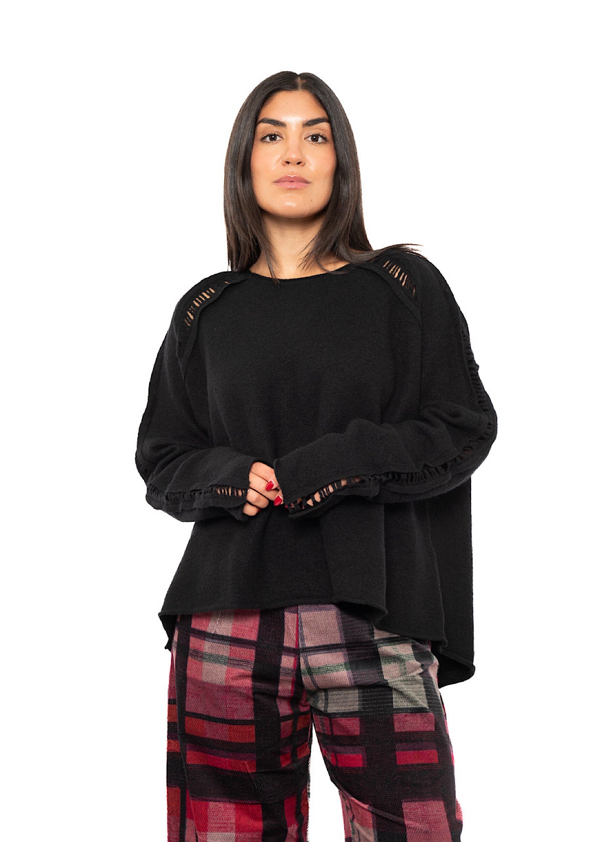 BOILED WOOL LADDER STITCH PULLOVER