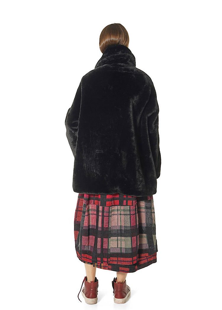 FAUX FUR COCOON JACKET *LAVA* (Shown in BLACK)