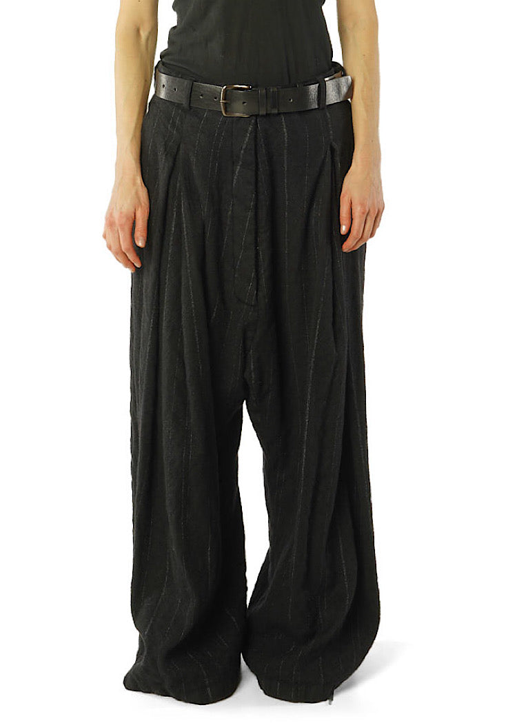 DROP-CROTCH PINSTRIPE WOOL TROUSER