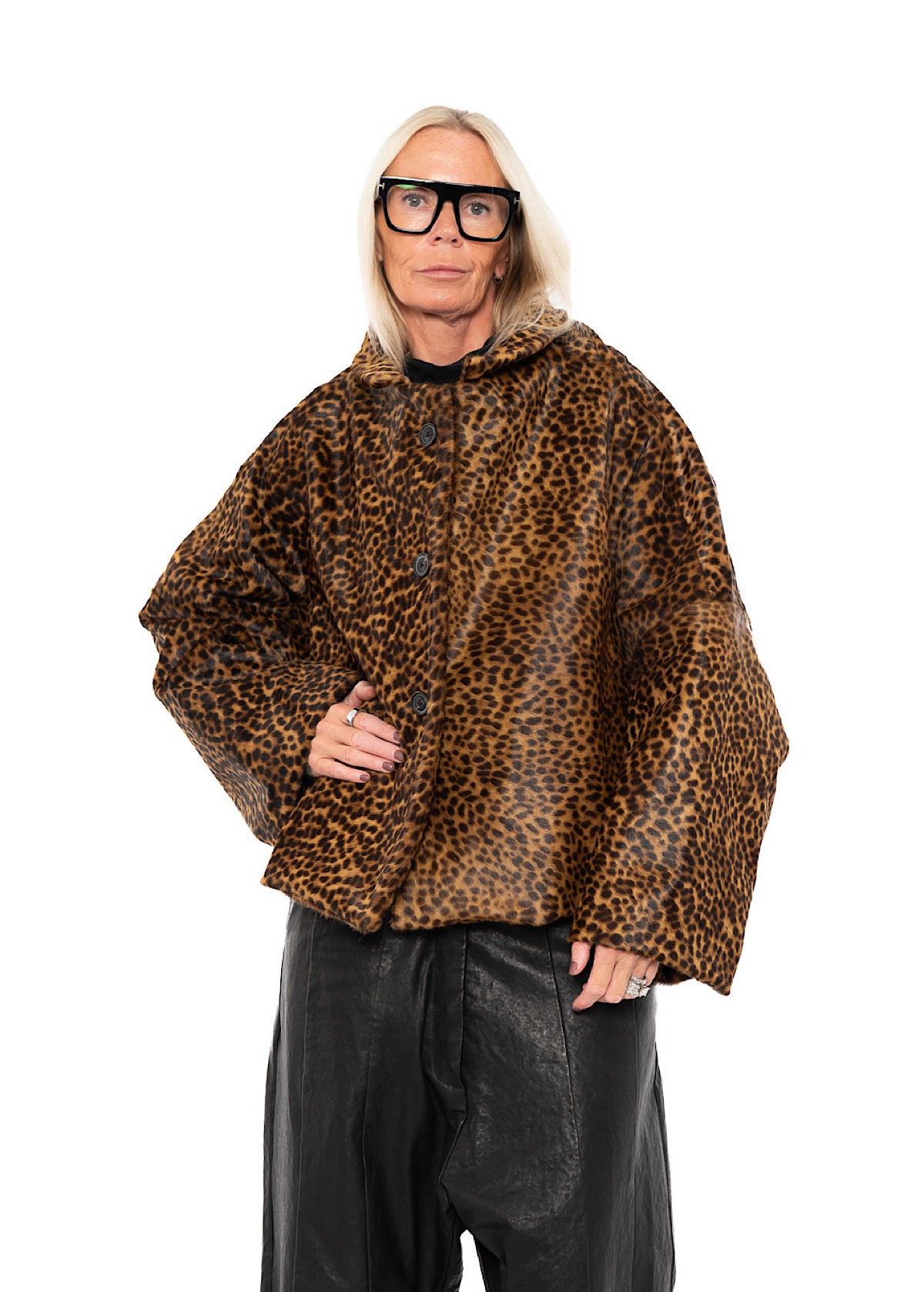 LEOPARD LEATHER COCOON JACKET