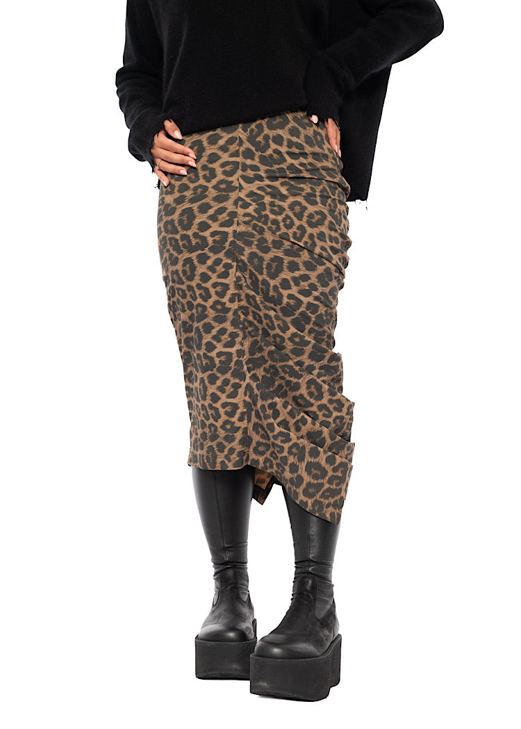 LEOPARD PRINT DRAPED TECHNO SKIRT