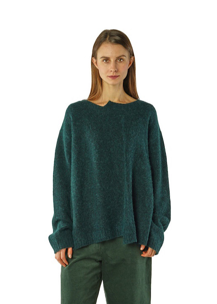 BRUSHED MÉLANGE KNITTED PULLOVER *BLACK* (Shown in FOREST MELANGE)