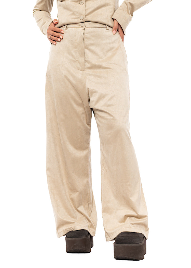 FAUX SUEDE WIDE LEG TROUSER