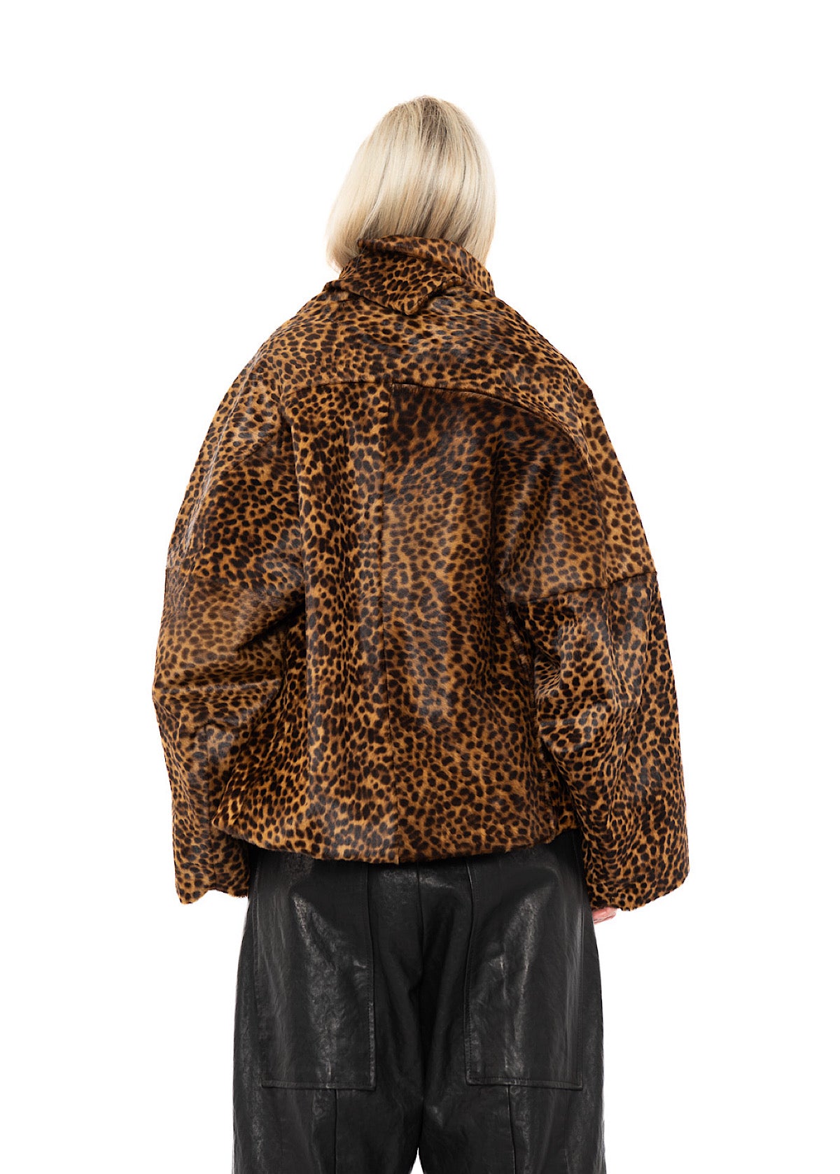 LEOPARD LEATHER COCOON JACKET