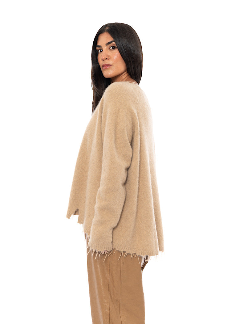 FRAYED FOX WOOL SILK PULLOVER