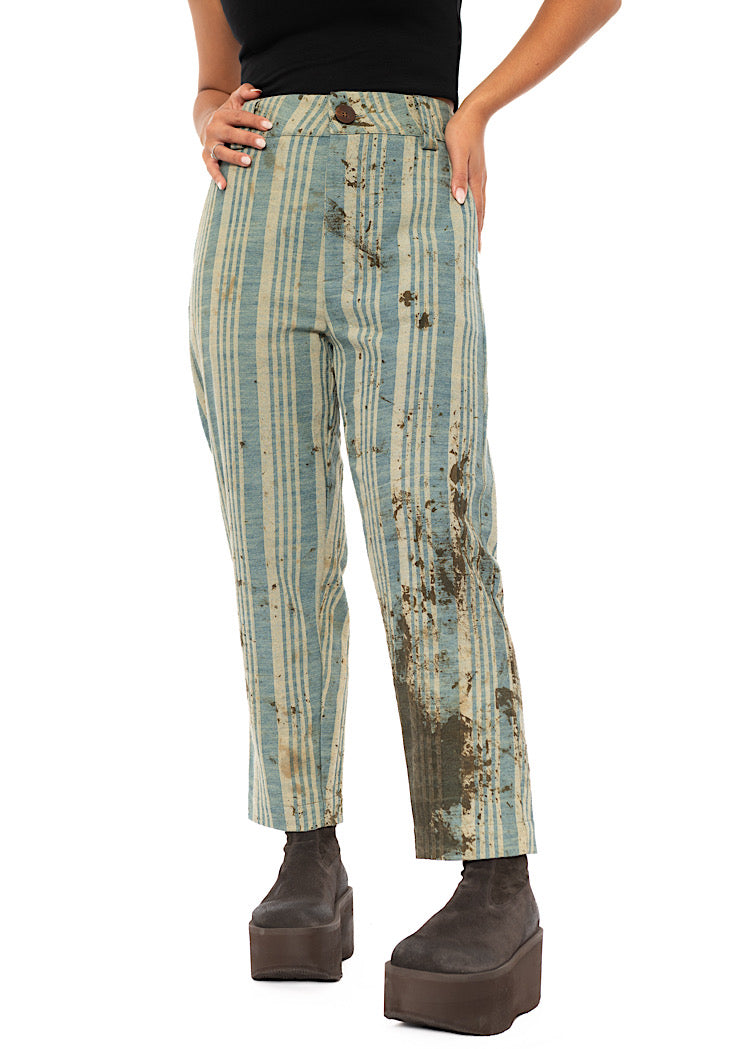 STRAIGHT LEG STRIPED COTTON TROUSER