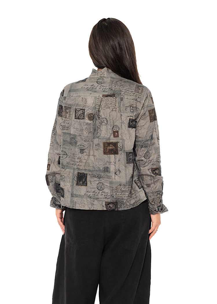 CRINKLE-COTTON TRAVEL PRINT SHIRT