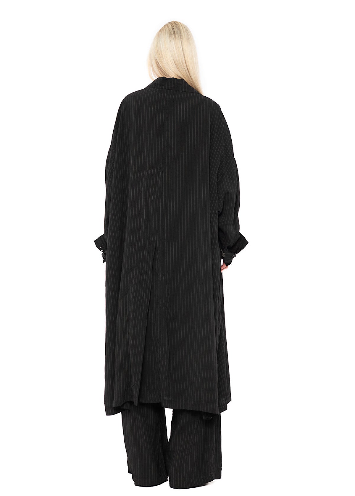 OVERSIZED PINSTRIPE DRAPED COAT