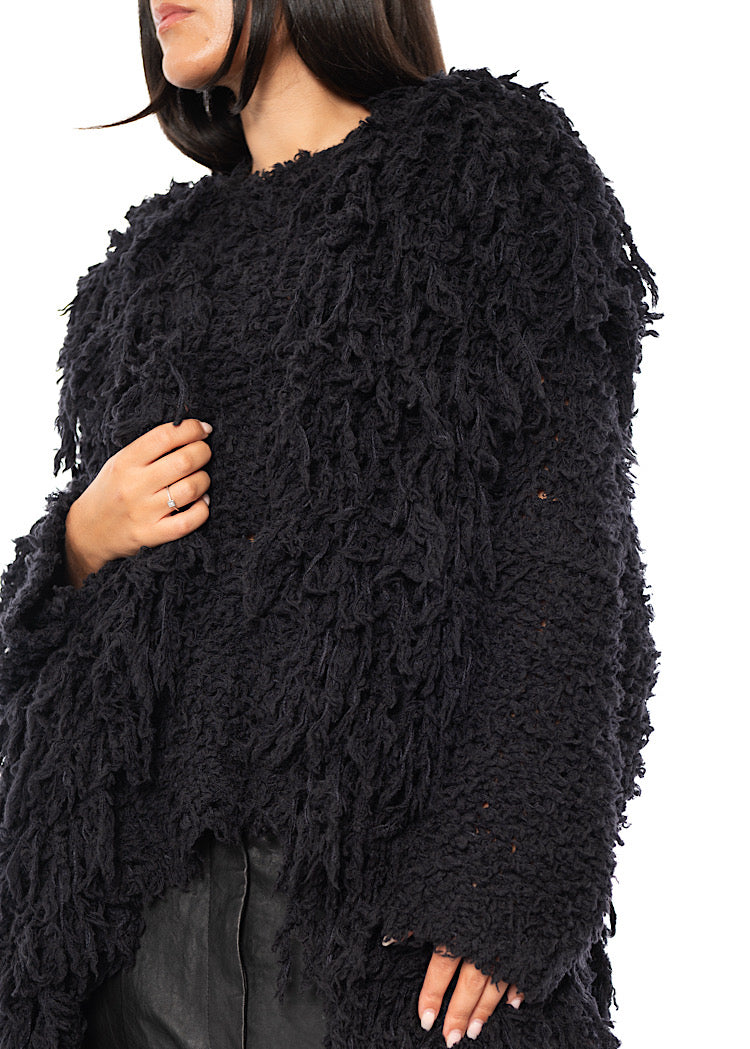 LONGLINE TEXTURED WOOL BLEND CARDIGAN