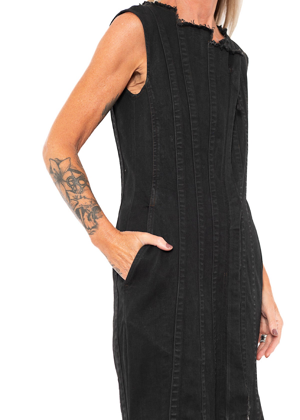 FISHTAIL STRETCH DENIM DRESS
