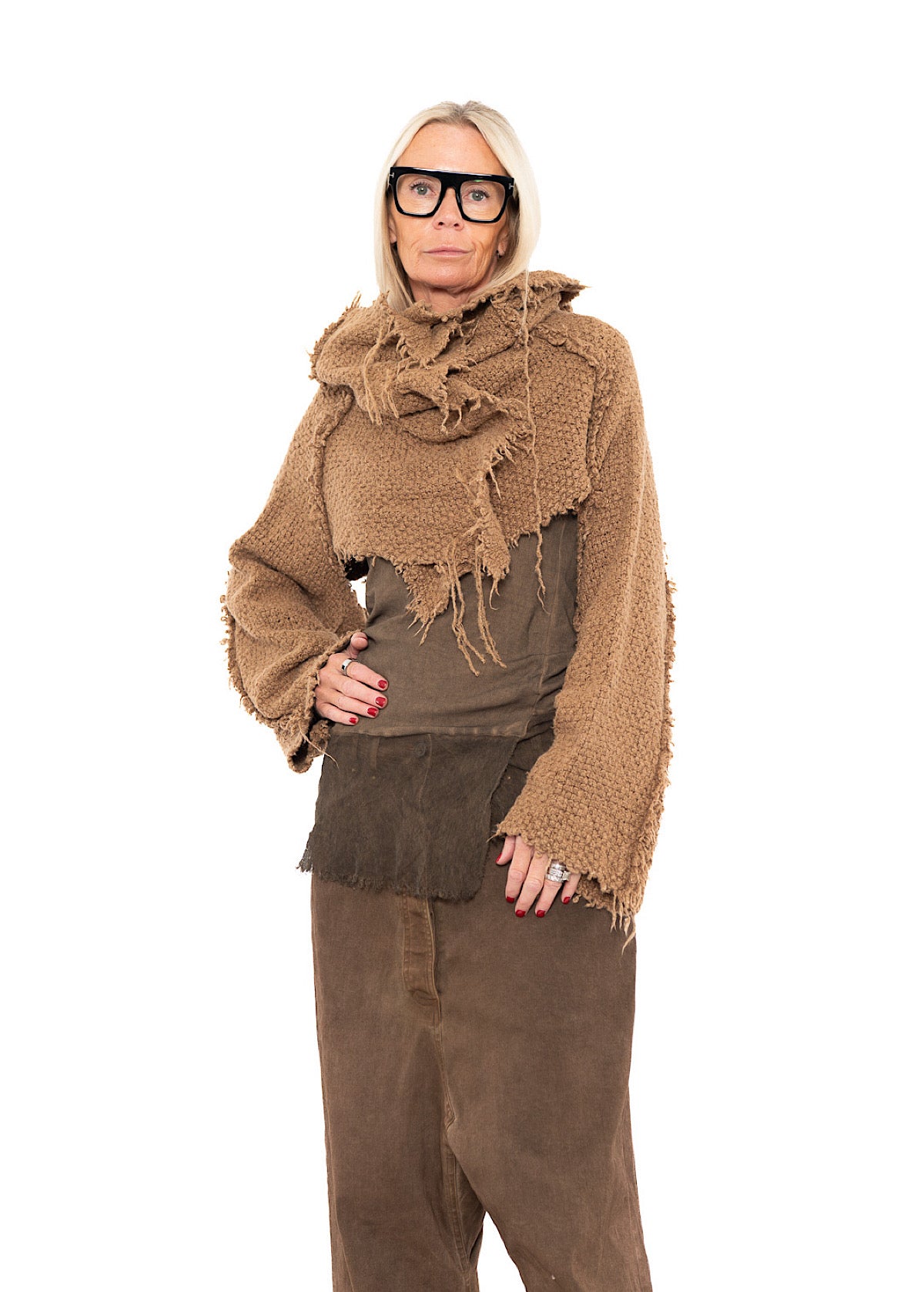 CROPPED TEXTURED SILK KNIT PULLOVER
