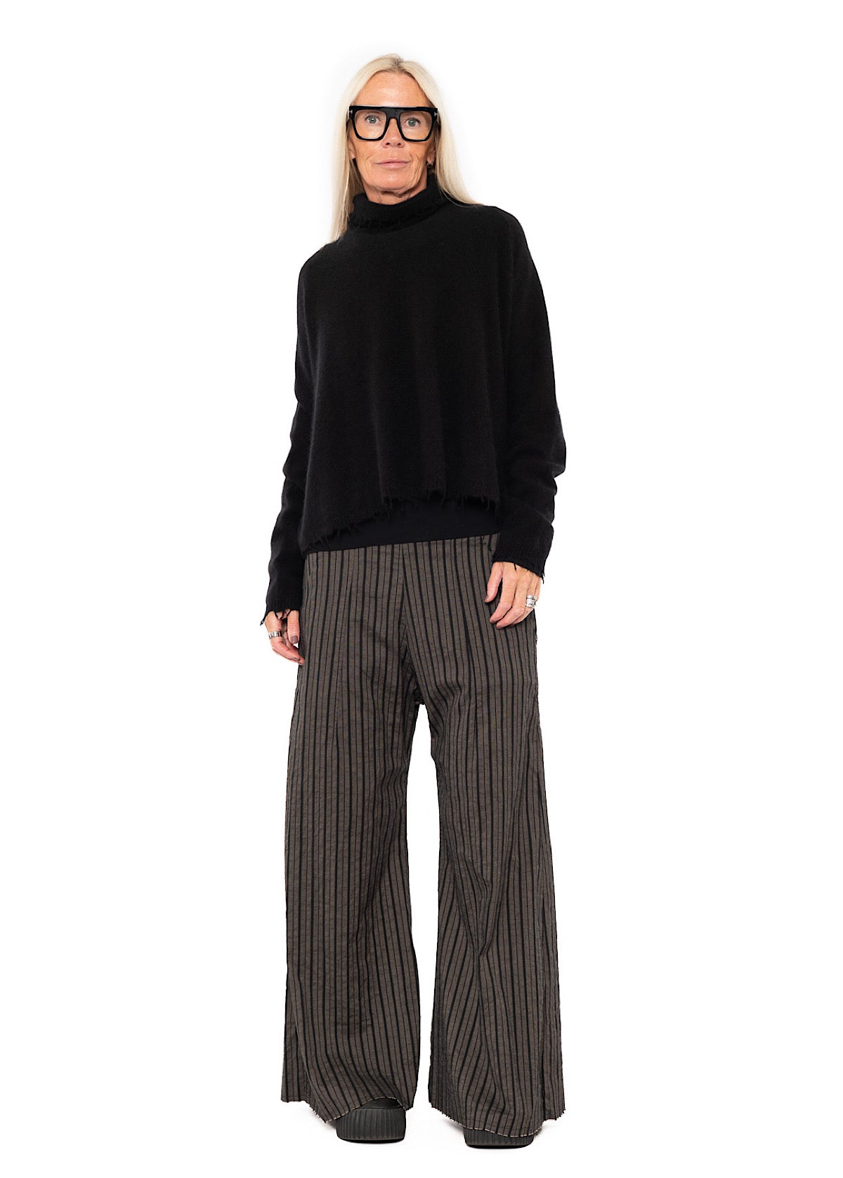 STRIPED FLARED WIDE-LEG TROUSER
