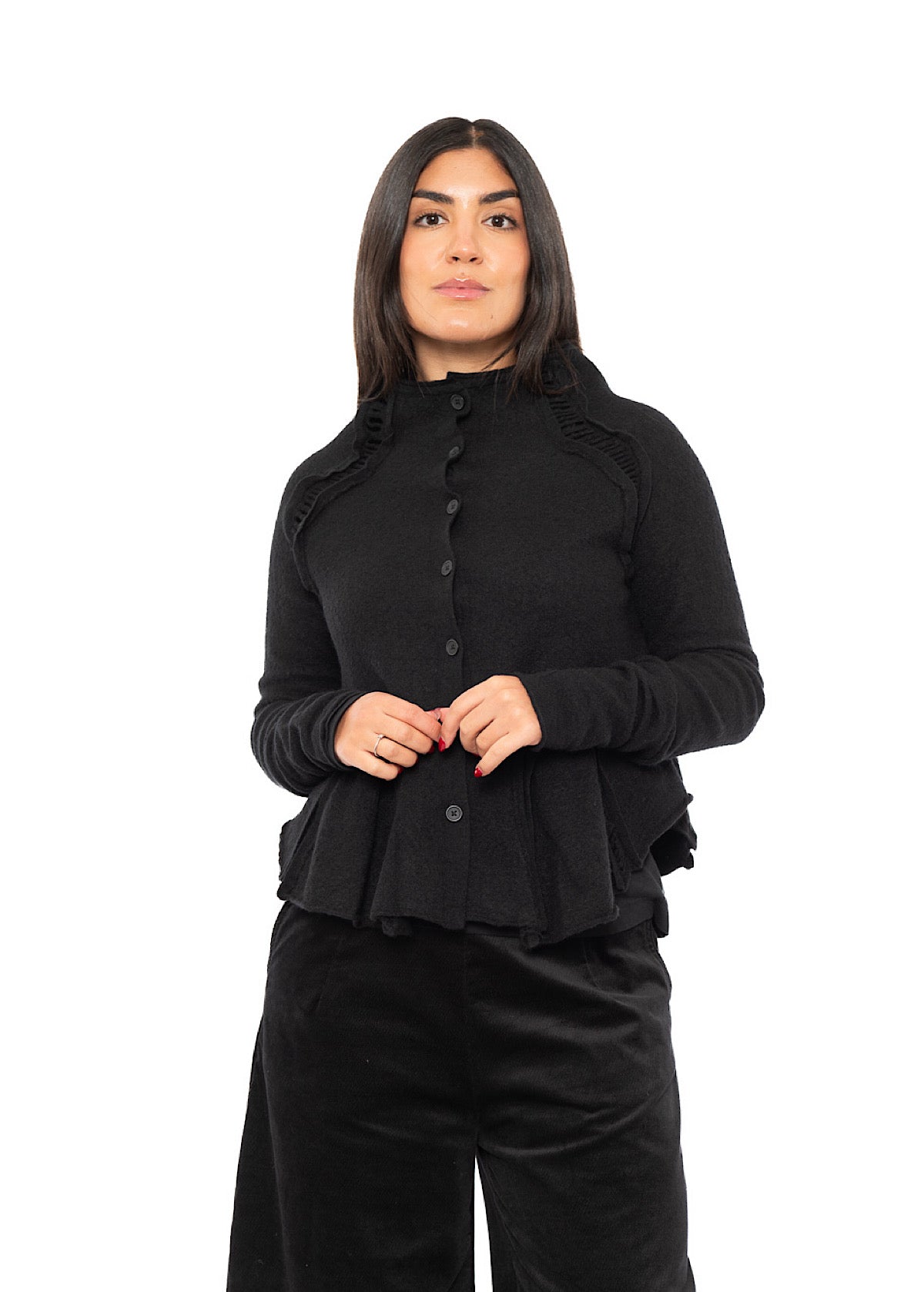 CROPPED BOILED WOOL CARDIGAN