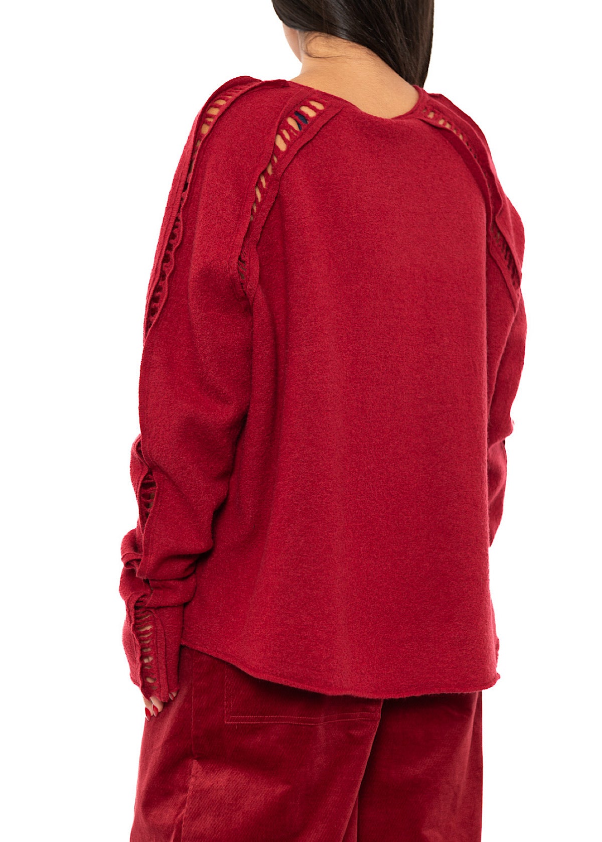 BOILED WOOL LADDER STITCH PULLOVER