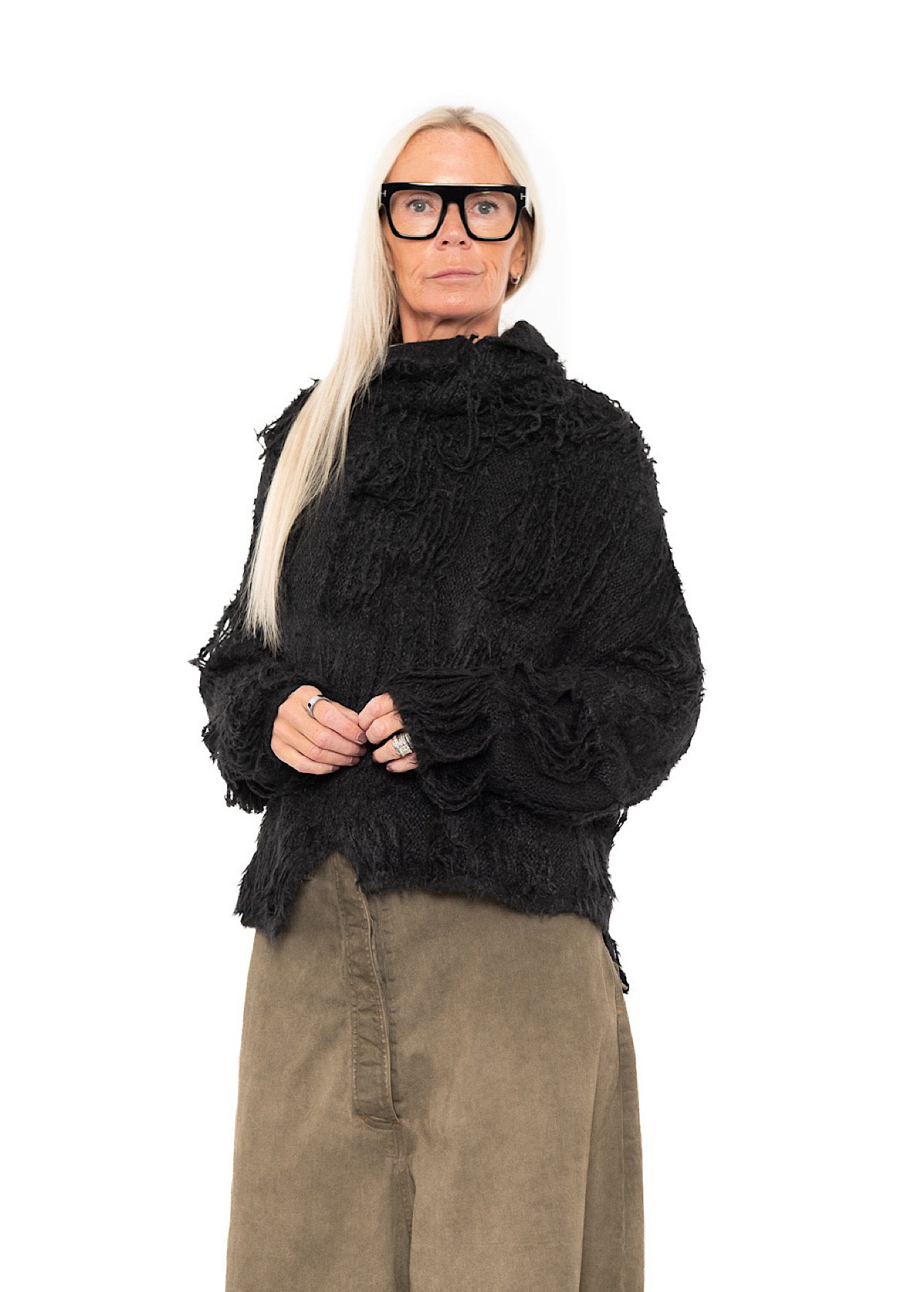 LADDERED SILK KNIT PULLOVER