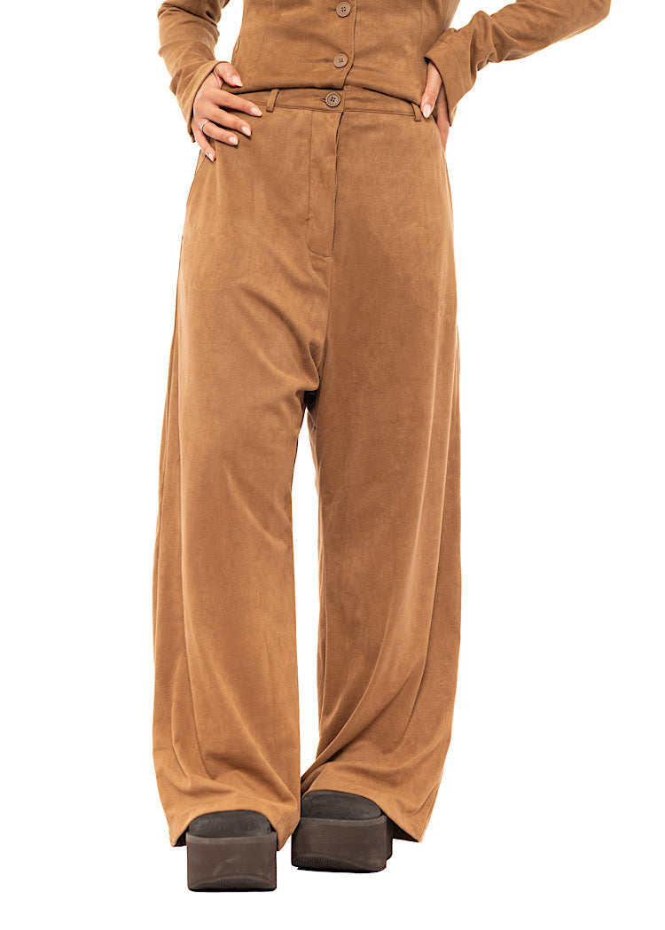 FAUX SUEDE WIDE LEG TROUSER
