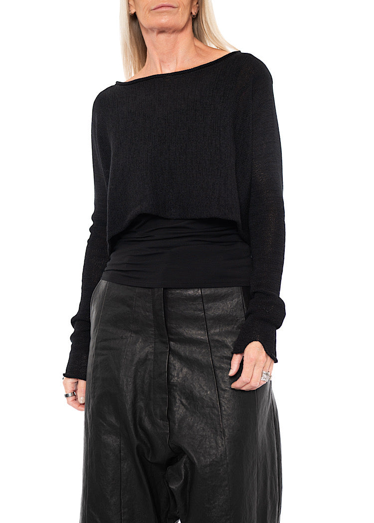 CROPPED LINEN-BLEND KNITTED PULLOVER