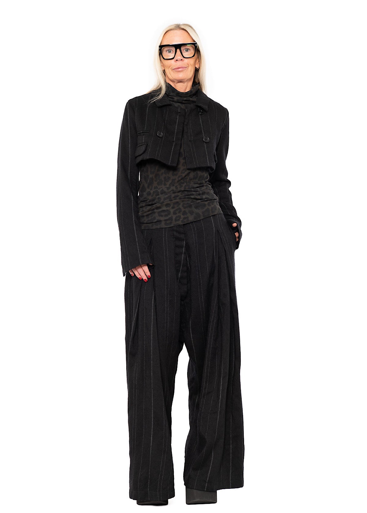 CROPPED PINSTRIPE WOOL JACKET
