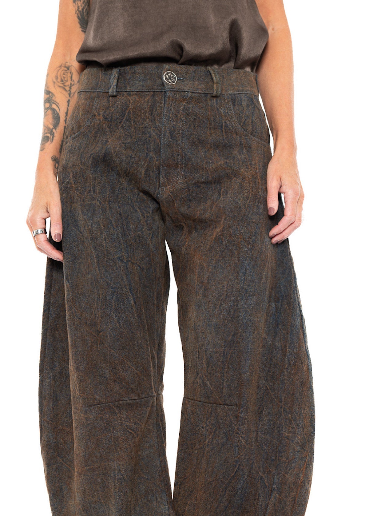 STONE-WASHED DENIM BALLOON TROUSERS