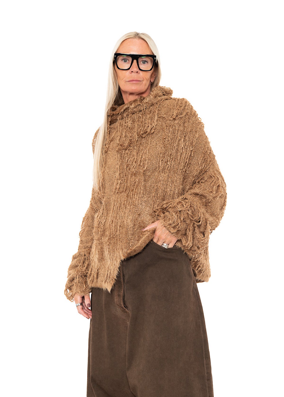 LADDERED SILK KNIT PULLOVER