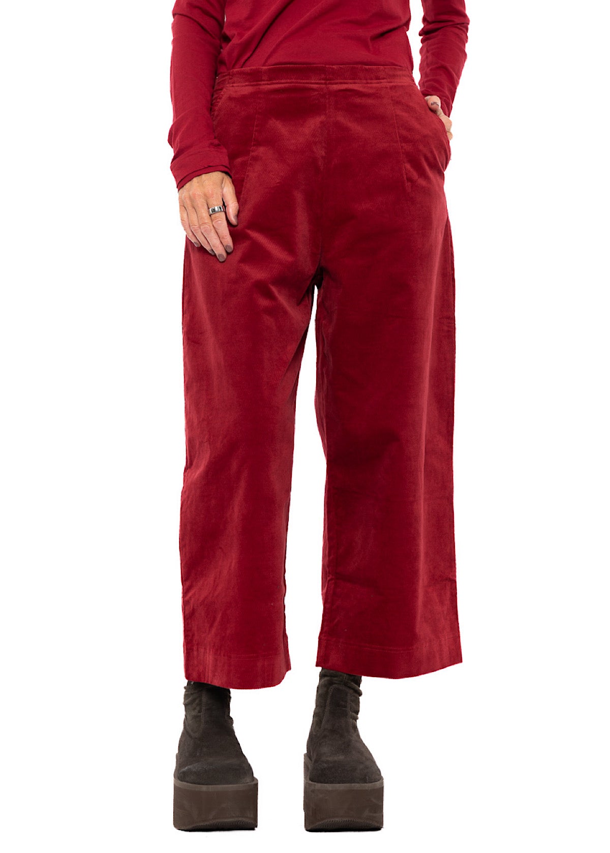 STRETCH-VELVET WIDE LEG TROUSER