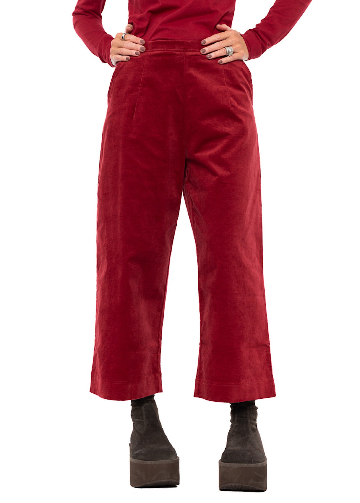 STRETCH-VELVET WIDE LEG TROUSER