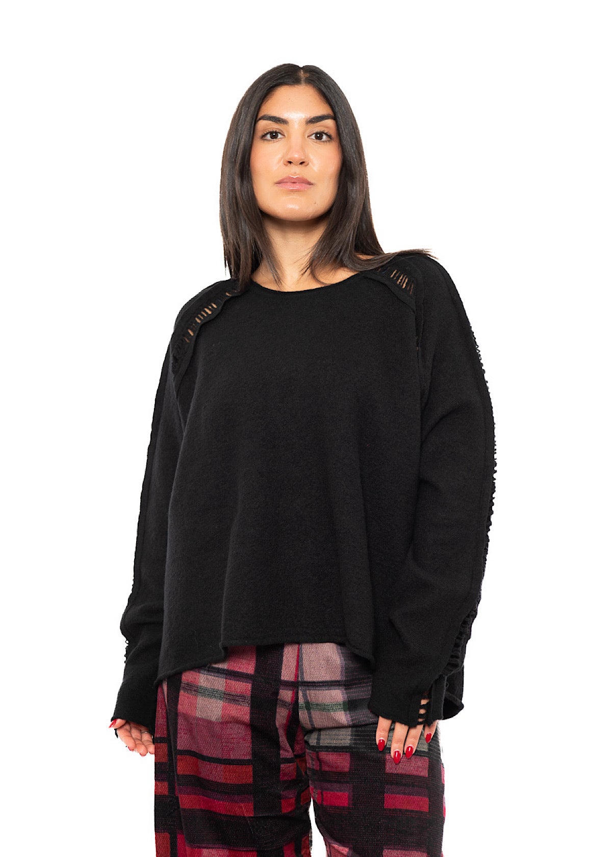BOILED WOOL LADDER STITCH PULLOVER