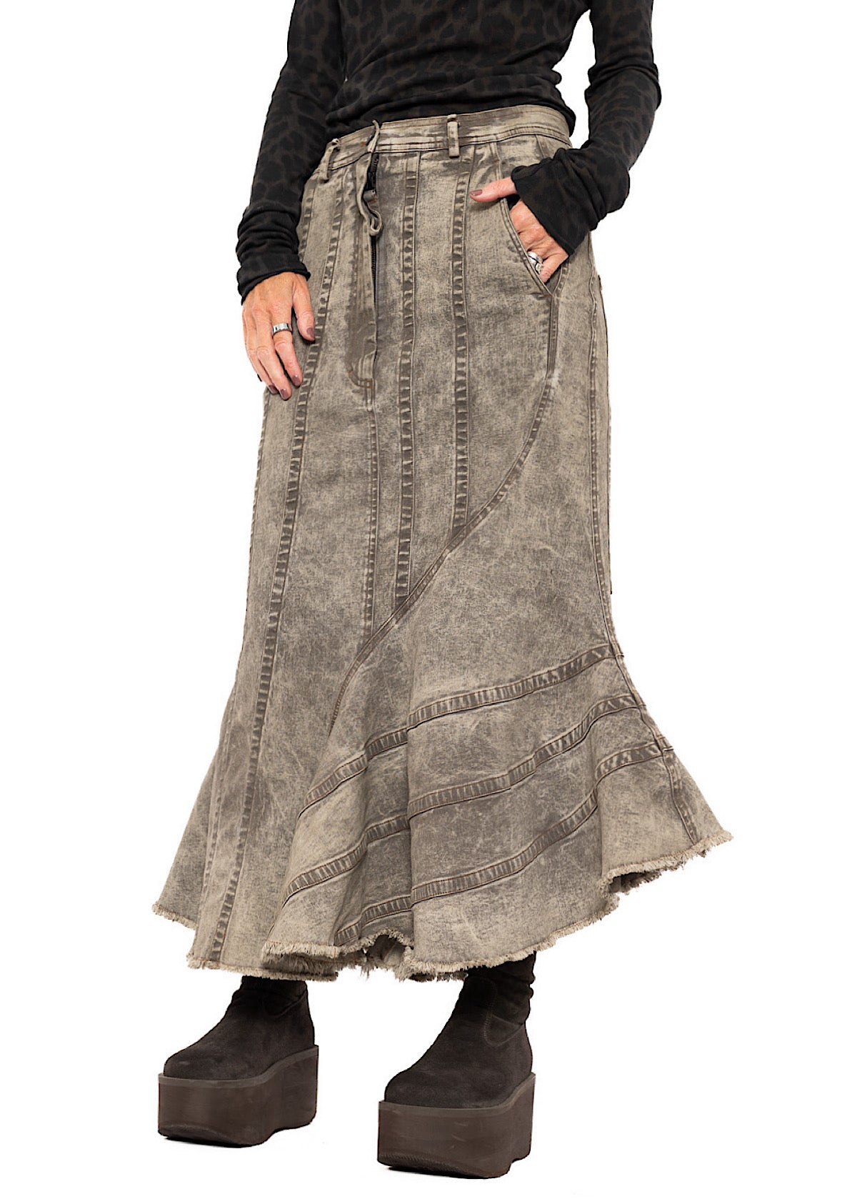 FISHTAIL STRETCH DENIM SKIRT