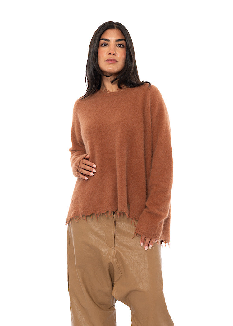 FRAYED FOX WOOL SILK PULLOVER